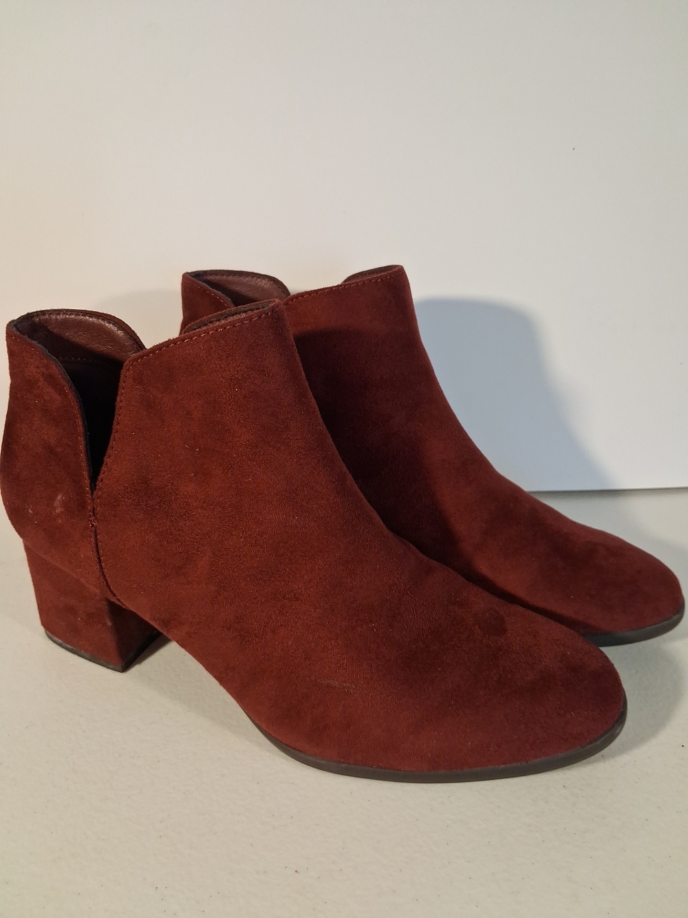 Kim Rogers Women's Shoes Burgundy Suede Leather Block Heels Ankle Boots Size 10